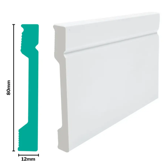 3030WN White HDPS Skirting 80 x 12 x 2700 - per 2.7m length