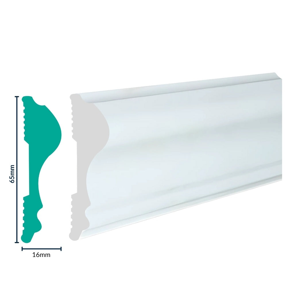 3050WN HDPS Wainscoting/Dado rail 65x16x2700mm - per 2.7m length
