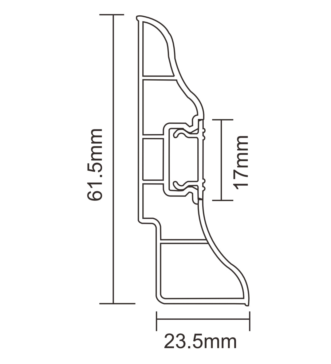 PVC KMS Skirting 62mm x 24 mm x 2.5m (per length)