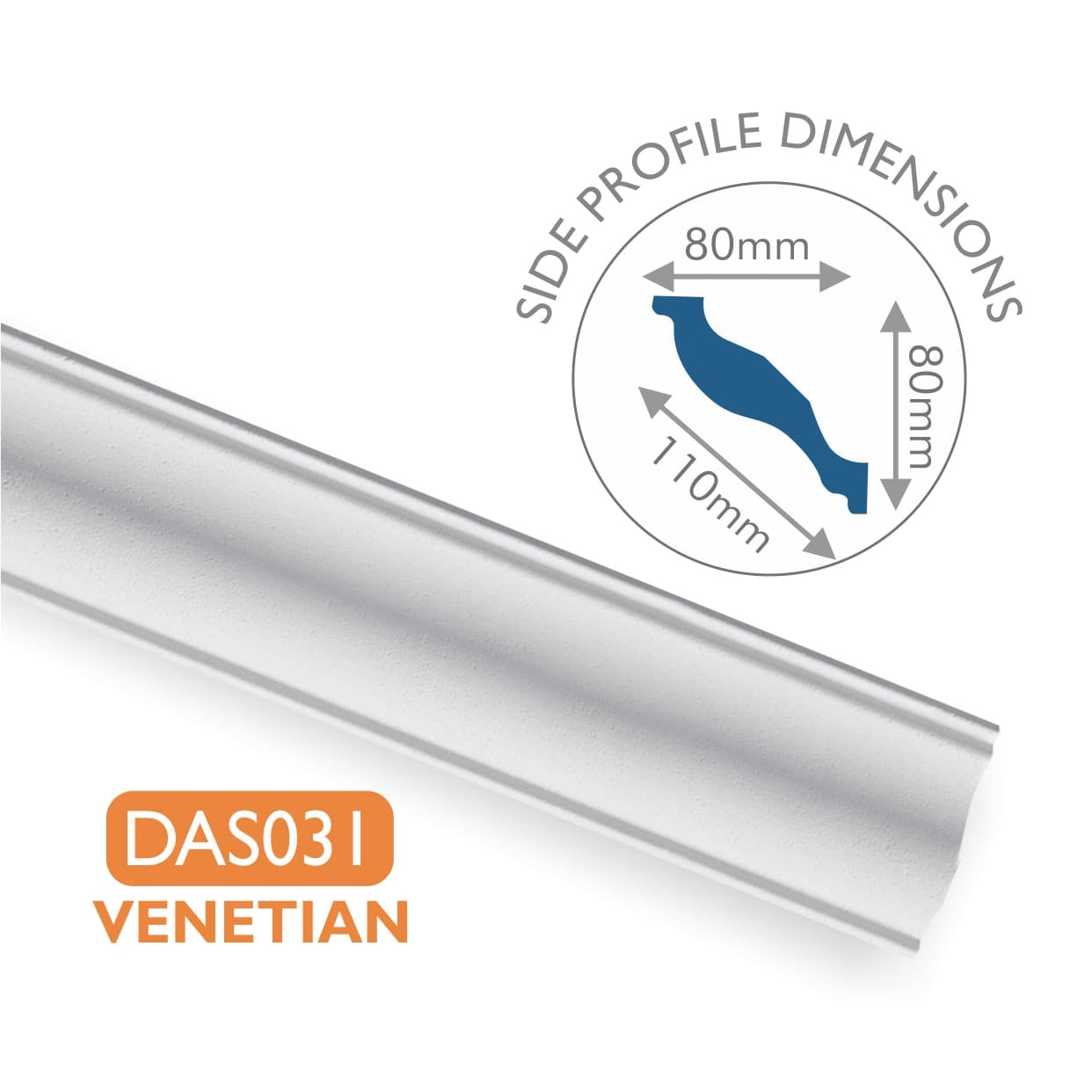 DAS031 VENETIAN Moulded Cornice 80 x 80mm - per 2m length