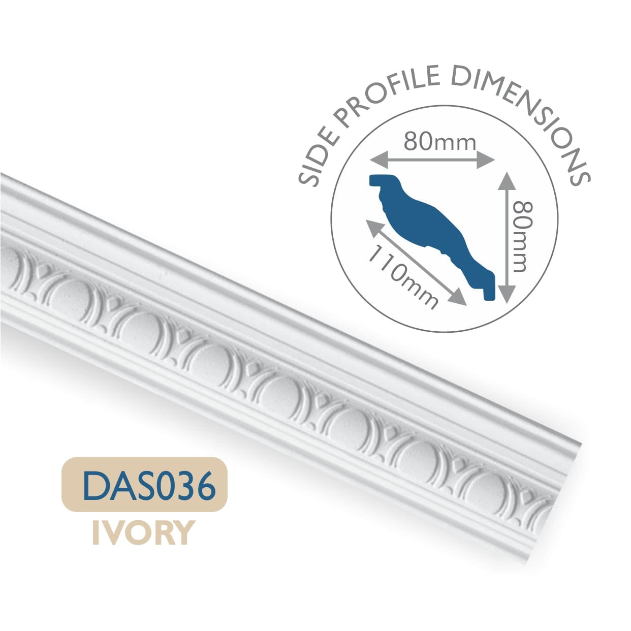 DAS036 Ivory Moulded Cornice 80x80mm - 2m length