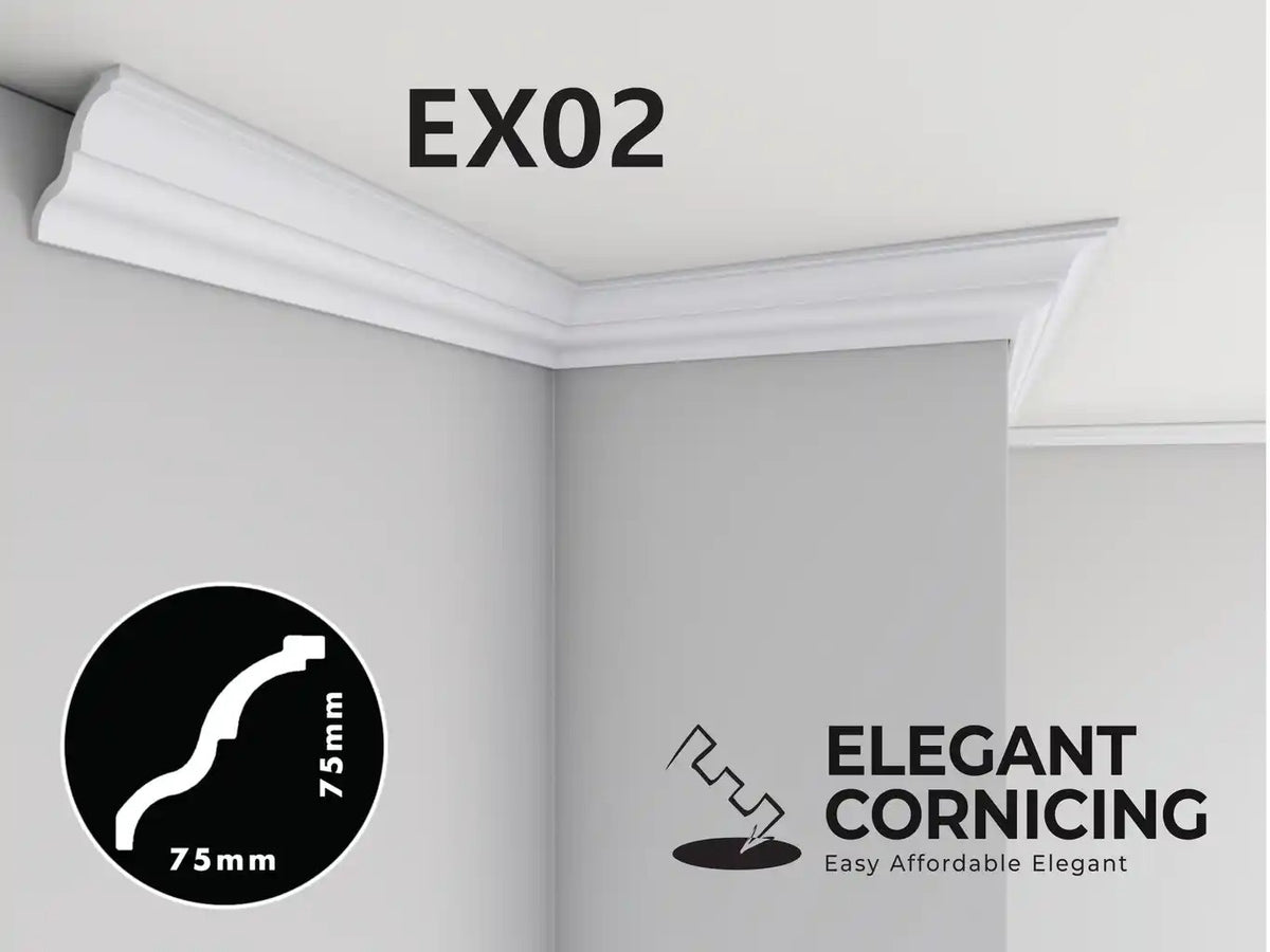 EX02 Extruded cornice 75 mm x 75mm x 2m - (4pack/8m) per pack