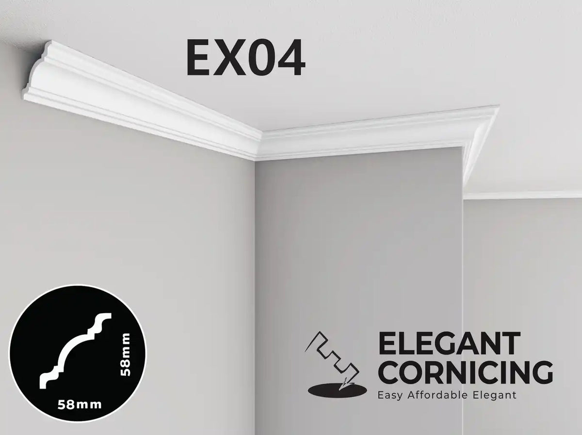 EX04 Extruded cornice 58 mm x 58mm x 2m - (4pack/8m) per pack