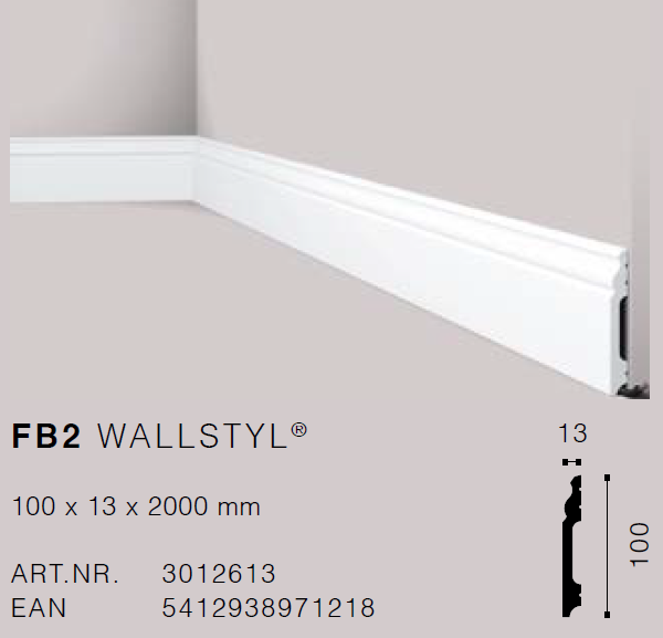 FB2 WALLSTYL 100x13 Skirting board HDPS - 2m length