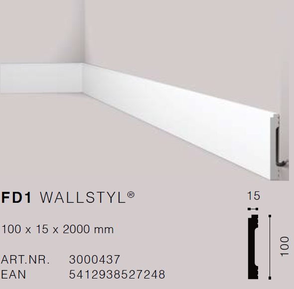 FD1 WALLSTYL Skirting 100x15x2000mm - per 2m length