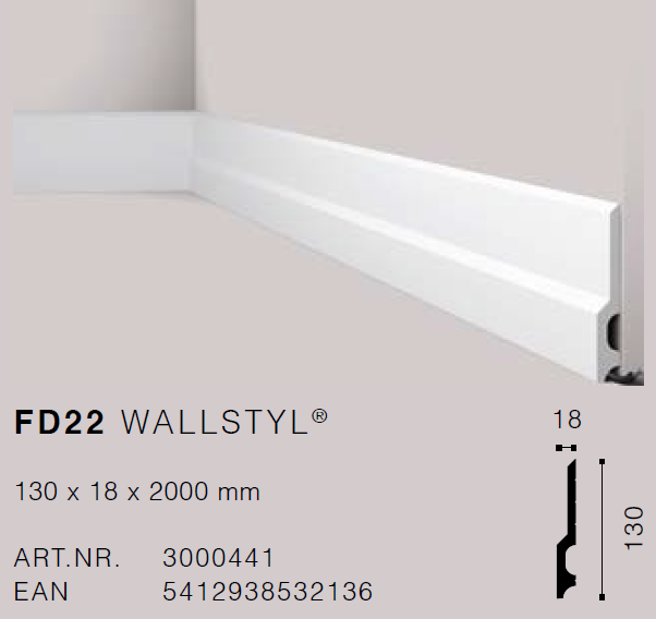 FD22 130x18 Skirting board HDPS - 2m length