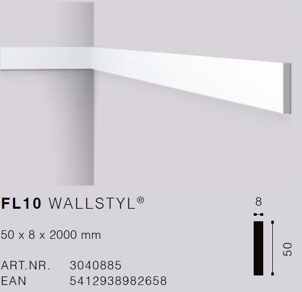 FL10 50 x 8mm HDPS Skirting board - 2m length