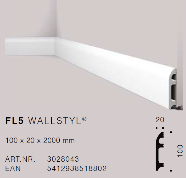 FL5 WALLSTYL Skirting 100 x 20 - per 2m length