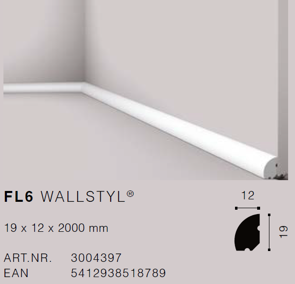 FL6 19x12 Skirting board HDPS - 2m length