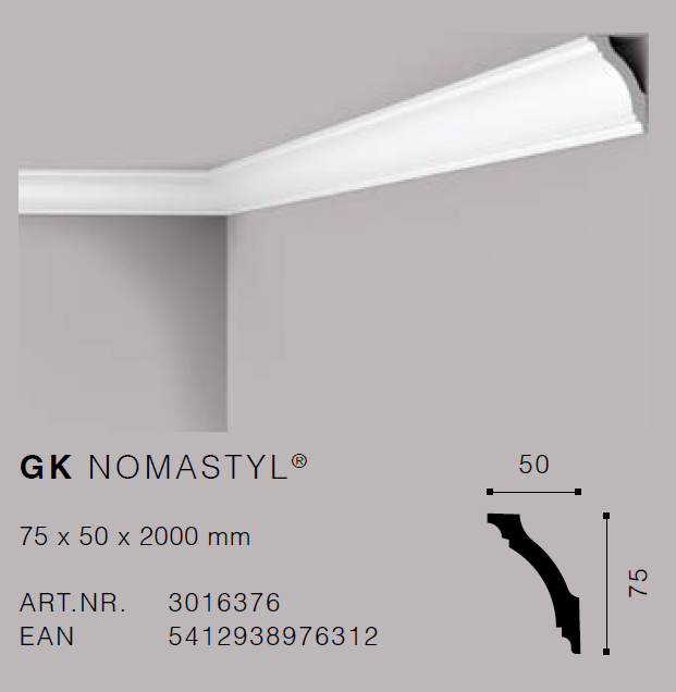 NMC GK 75mm x 50mm Extruded Cornice - Per 2m length
