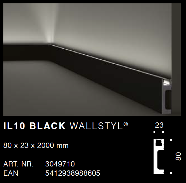 IL10 BLACK LED Skirting (80mm x 23mm x 2m) Per 2m length