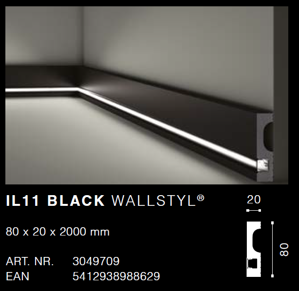 IL11 BLACK LED Skirting (80mm x 20mm x 2m) Per 2m length