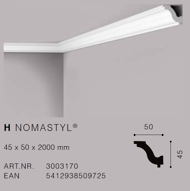 NMC H 45mm x 50mm Extruded Cornice - Per 2m length