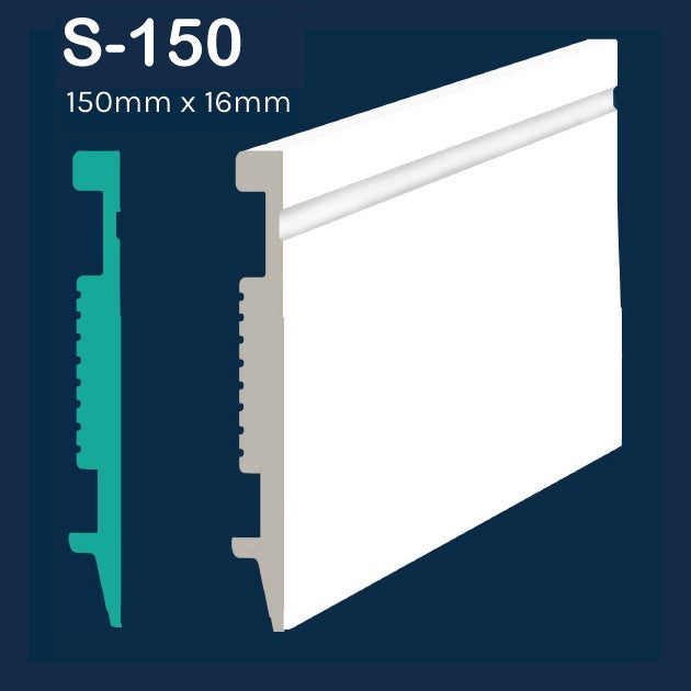 S-150 Shadowline Skirting (150mm x 16mm x 2.7m) Per 2.7m length