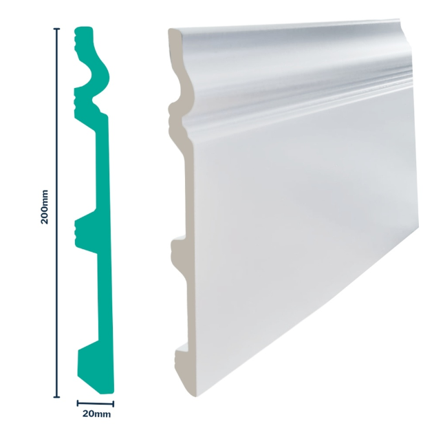 3027W HDPS Skirting 200mm x 20mm x 2.7 meter