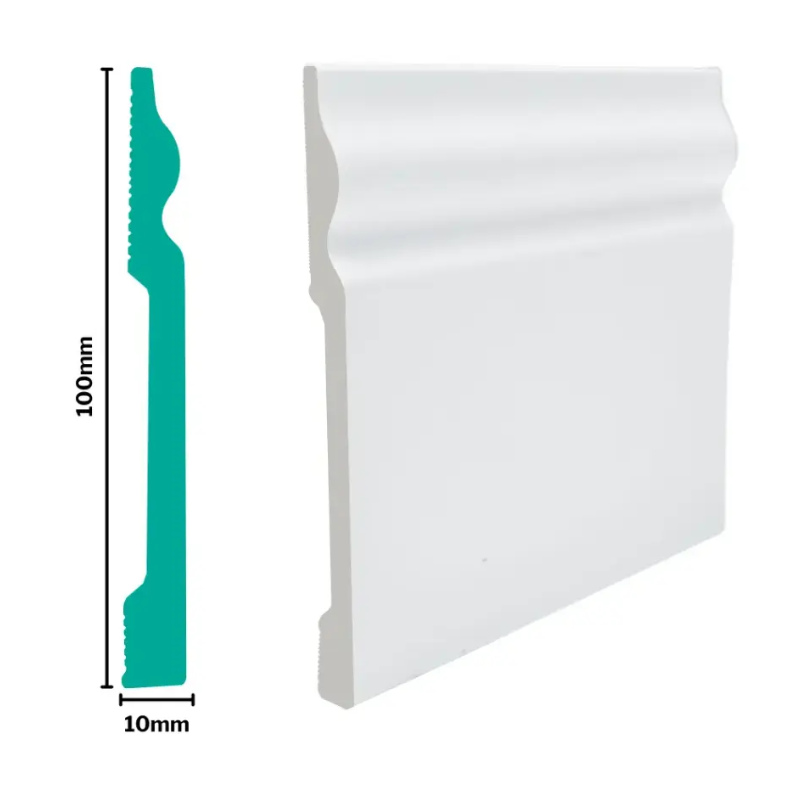 3029W White HDPS Skirting 100 x 10 x 2700 - per 2.7m length