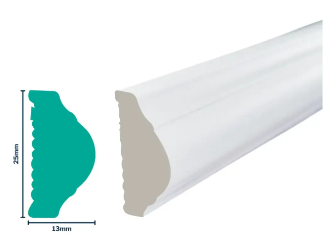 3052WN Wainscoting/Dado Rail 25mm x 13mm x 2.7 meter