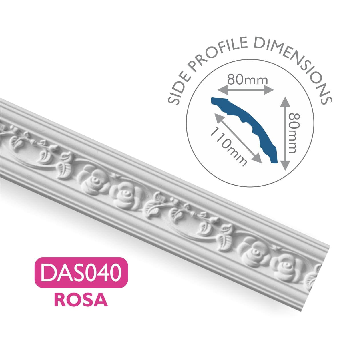 DAS040 ROSA Moulded Cornice 80 x 80mm - per 2m length