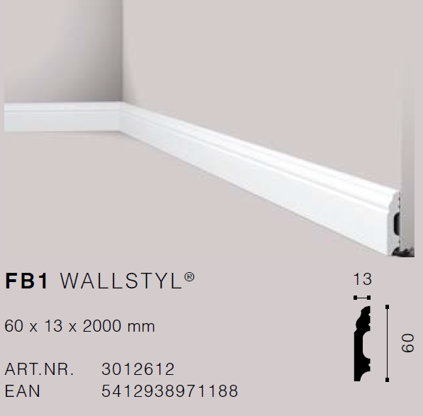 FB1 60x13 HDPS skirting board - 2m length