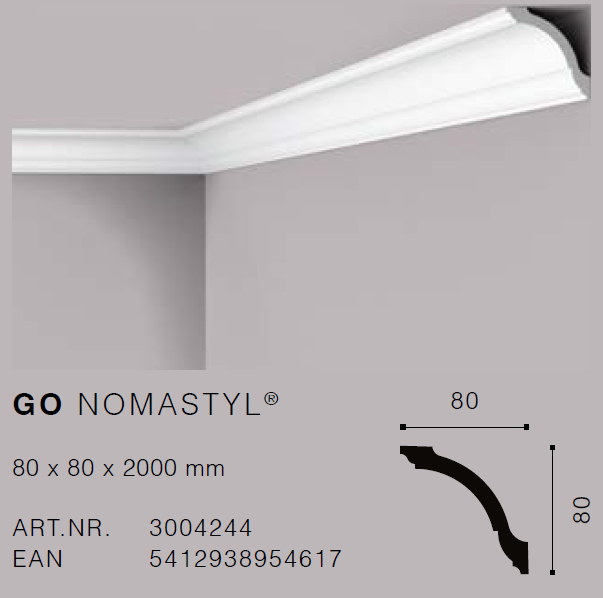 NMC GO 80mm x 80mm Extruded Cornice - Per 2m length