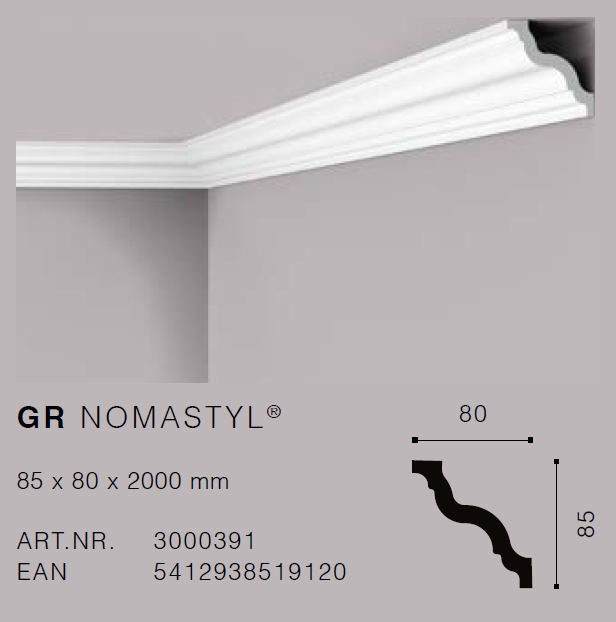 NMC GR 85mm x 80mm Extruded Cornice - Per 2m length