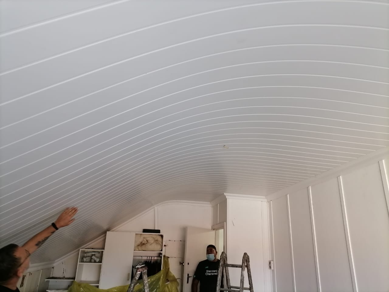 PVC ceiling matt white grooved on curved ceiling