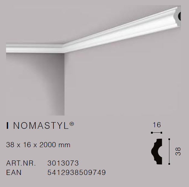 NMC I 38 x 16 Extruded Polystyrene Cornice - Per 2m length