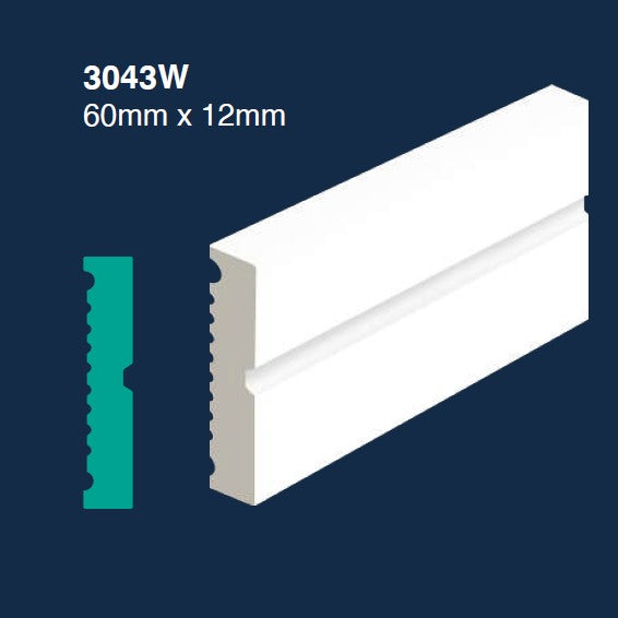 Architrave (3043W) 60mm x 12mm Polymer (Per length)