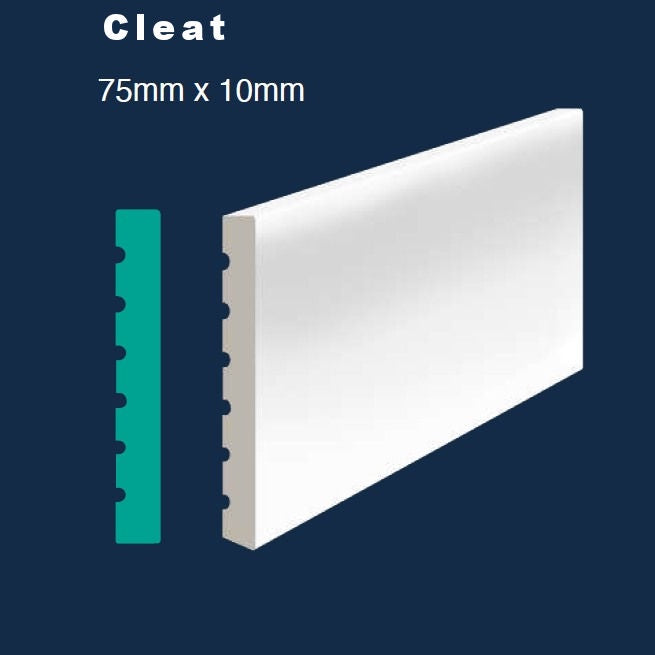 3018 White Polymer Skirting Cleat 75x10 (2.7m length) - PER LENGTH