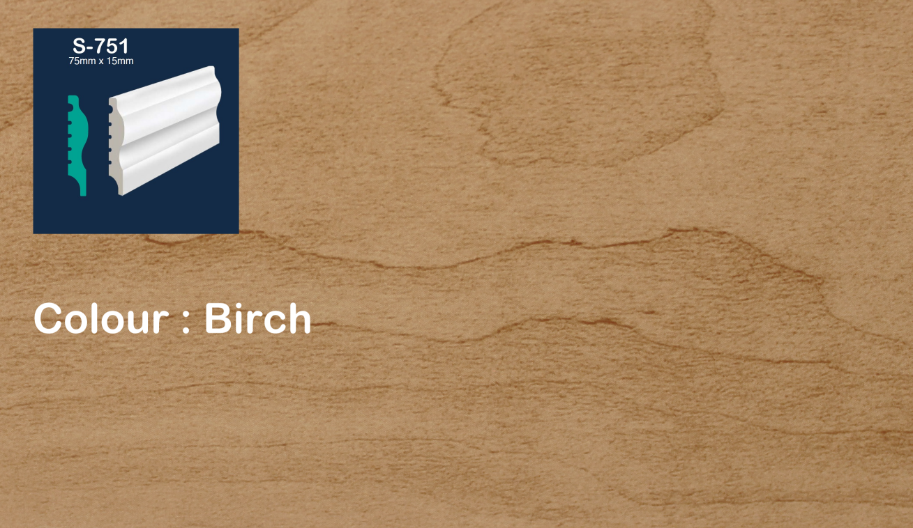 #colour_birch S-751 75mm Polymer skirting Birch EFECO
