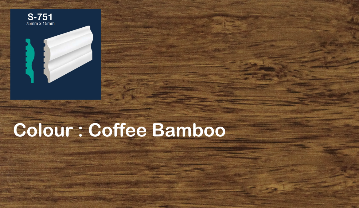 #colour_coffee bamboo S-751 75mm Polymer skirting Coffee Bamboo EFECO
