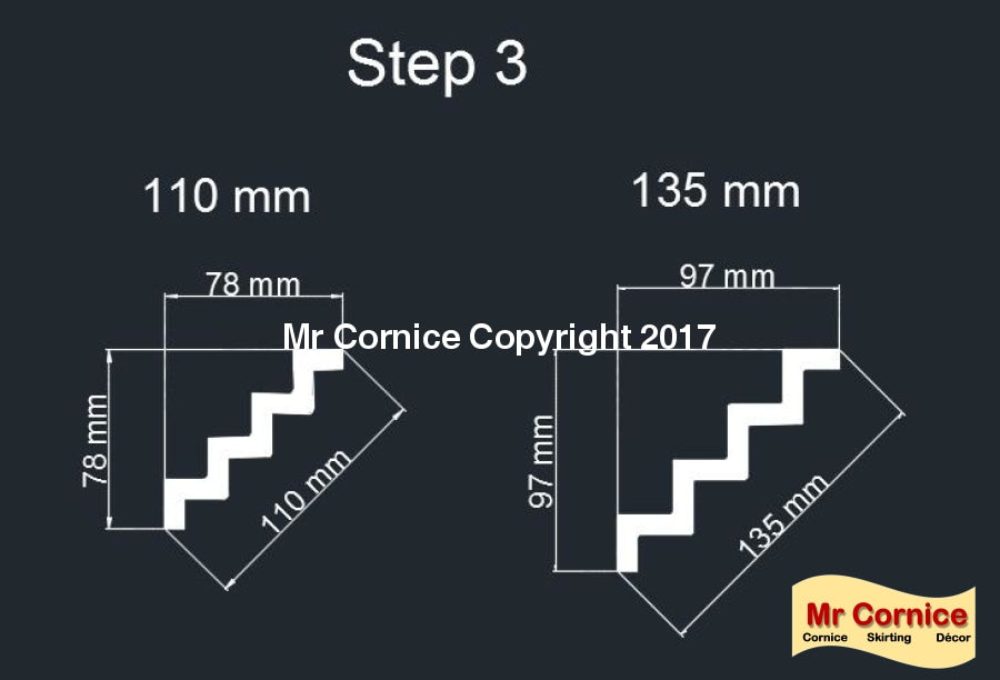 Mr Cornice Step 3 profile cornice sizes